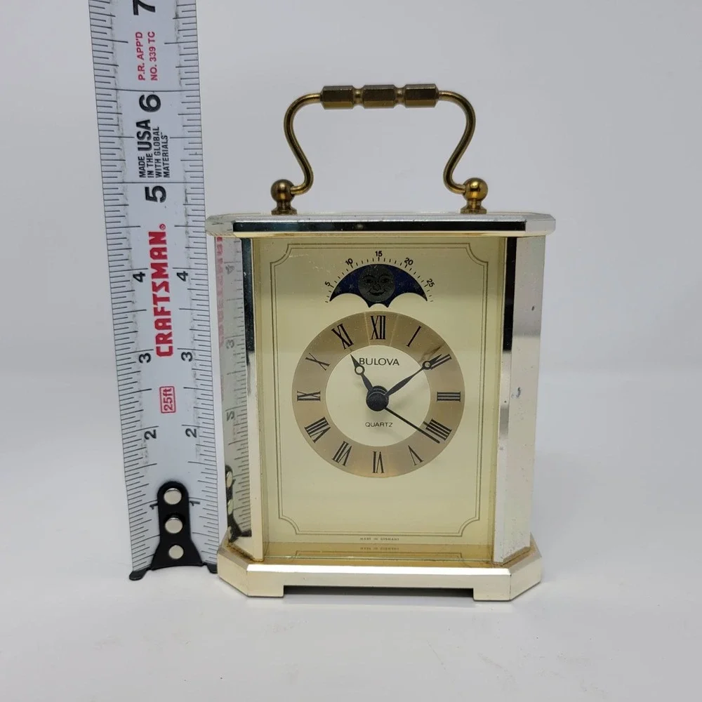 Bulova Gold-Tone Quartz Carriage‎ Clock With Moon Phase AS-IS PARTS ONLY